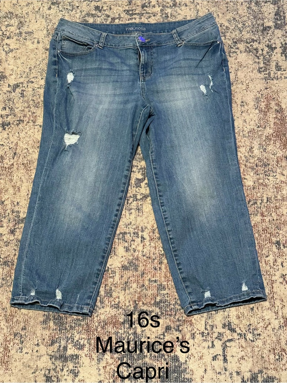 Maurices Blue Distressed Capri Jean - Size 16